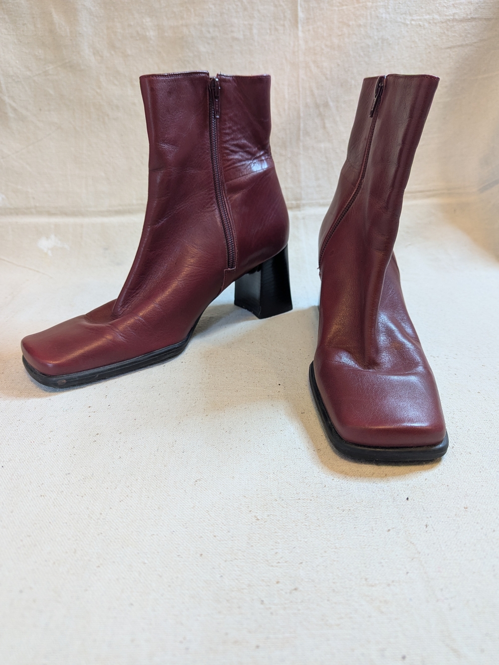 Nine West Red Square-Toe Leather Ankle Boots